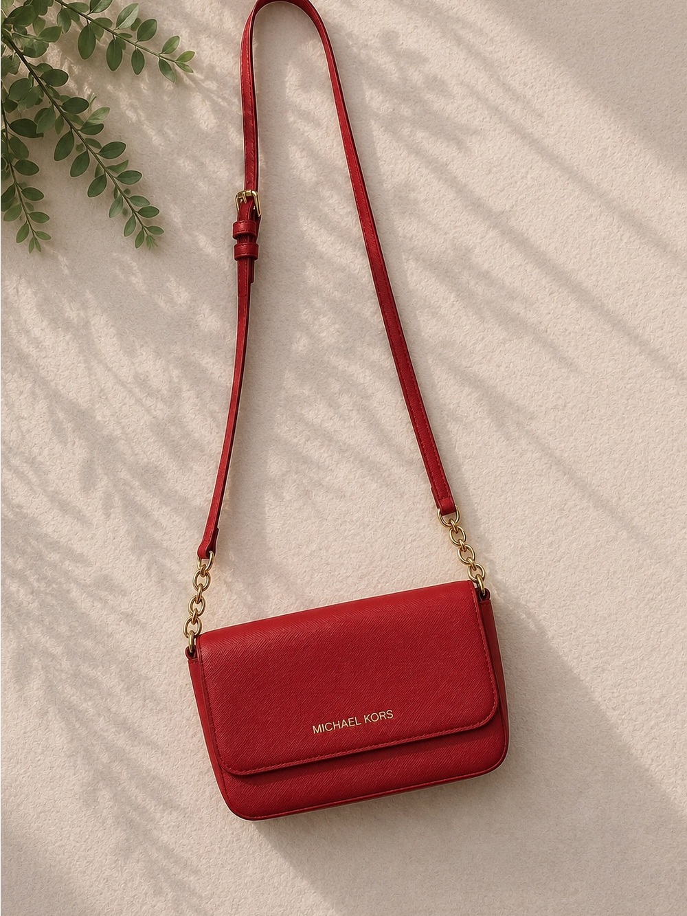 Michael Kors | Jet Set Red Saffiano |  Crossbody with Gold Chain